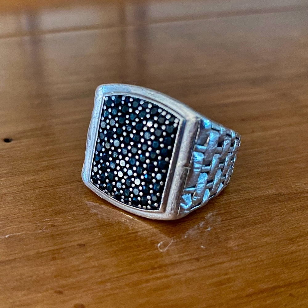 MGW Men's Sterling Silver Black Sapphire Square (2 ct. t.w.) Ring size 10.5